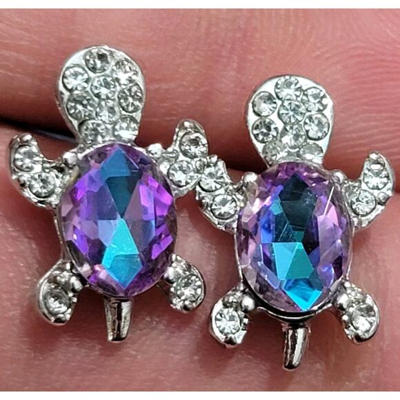 Turtle Stud Crystal Earrings for Women - Picture 1 of 6